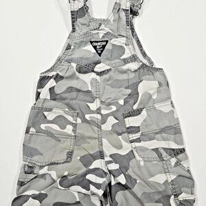 OshKosh B’gosh Camo Shortall Overalls 4T Gray Adjustable Straps Cargo Pockets